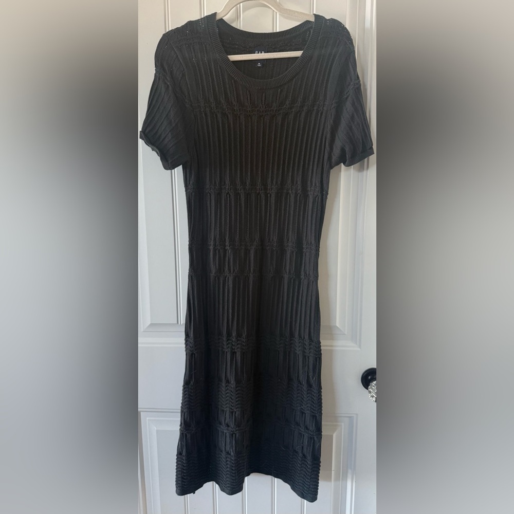 GAP Charcoal Ribbed Knit Midi Dress